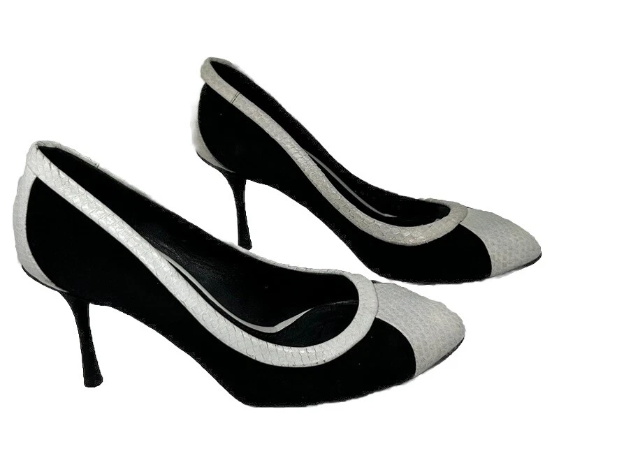 Tacón Dolce Gabbana negro/blanco gamuza/estampado animal, talla 5 Foto 1 de 4