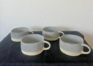 Anthropologie Glazed Garage Avalon Stoneware Soup Bowls SET  OF 4 -Ivory or Blue - Picture 1 of 13