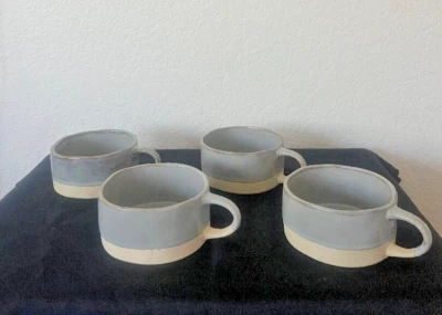 Anthropologie Glazed Garage Avalon Stoneware Soup Bowls SET  OF 4 -Ivory or Blue - Image 1 of 4
