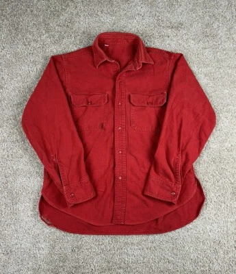 Vintage 50s 60s Thick Cotton Red Outdoors Button Up Pocket Shirt Size Medium - Image 1 of 4