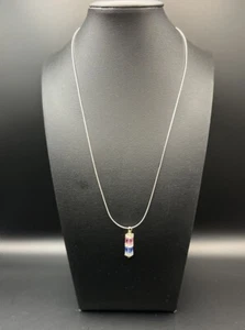 Vintage Sapphire & Tourmaline Pendant On 925 Sterling Silver Necklace Chain - Picture 1 of 5