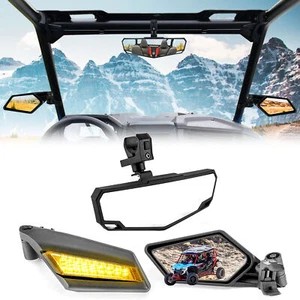 WSAYS Side Mirrors w/Amber Lights+Center Mirror For Polaris RZR PRO XP Can-Am X3 - Picture 1 of 12