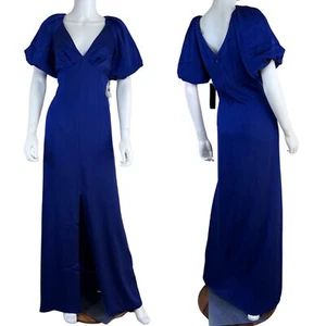 Maxi Vestido Aidan Mattox Mujer Talla 6 Azul Mangas Hinchadas Satén NUEVO Formal - Imagen 1 de 15