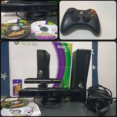 Xbox 360 S Console Boxed Model 1439 2 Games Controller Complete With Kinect Test - Image 1 of 4