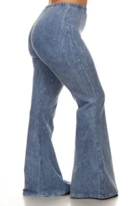 Chatoyant Plus Size Mineral Wash Bell Bottoms Lt. Denim 2XL - Picture 1 of 4
