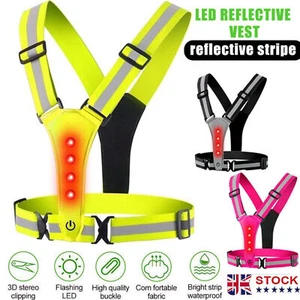 LED reflective Vest Hi vis Running Cycling Walking Horse Riding USB Rechargeable - Picture 1 of 22