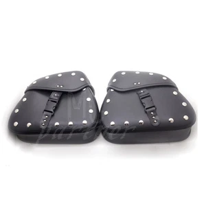 2X Motorcycle Black PU Leather Luggage Bags Saddlebag Saddle Bag Pouch Bag - Picture 1 of 9
