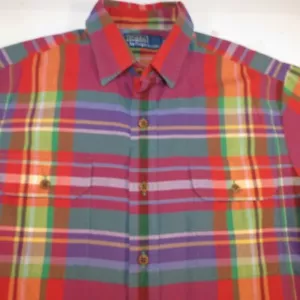POLO RALPH LAUREN DESIGNER BUTTON FRONT SHIRT Mens S Plaid Colorful - Picture 1 of 3