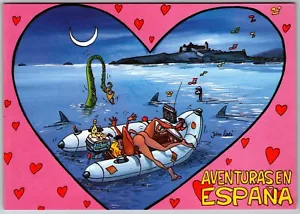 John Lodi A/S Postcard Spain Fun sexy time on inflatable boat illustration 4x6 - Picture 1 of 2