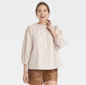 A New Day Mujer Talla XXL Mangas Puff Blusa Mangas 3/4 Pulóver Crema Rayas - Imagen 1 de 9