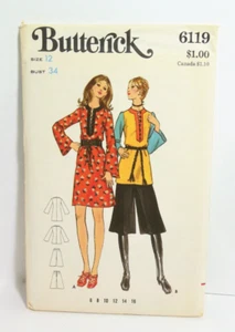 Vintage Butterick SEWING PATTERN 6119 Flared Gaucho Pants Top Dress Size 12 - Picture 1 of 3
