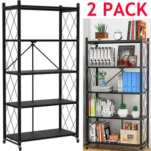 2 Foldable 5-Tier Storage Shelving Unit Garage Shelf Organizer Holder Heavy Duty - Picture 1 of 14