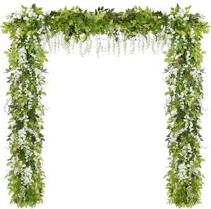 2 Stück 12 Fuß Glyzinie Künstliche Blumengirlande Hängende Blumen für Hochzeit Bogen - Bild 1 von 5