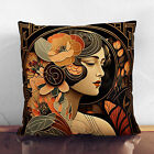 Plump Cushion Art Deco Woman Floral Art Soft Scatter Throw Pillow Cover Filled