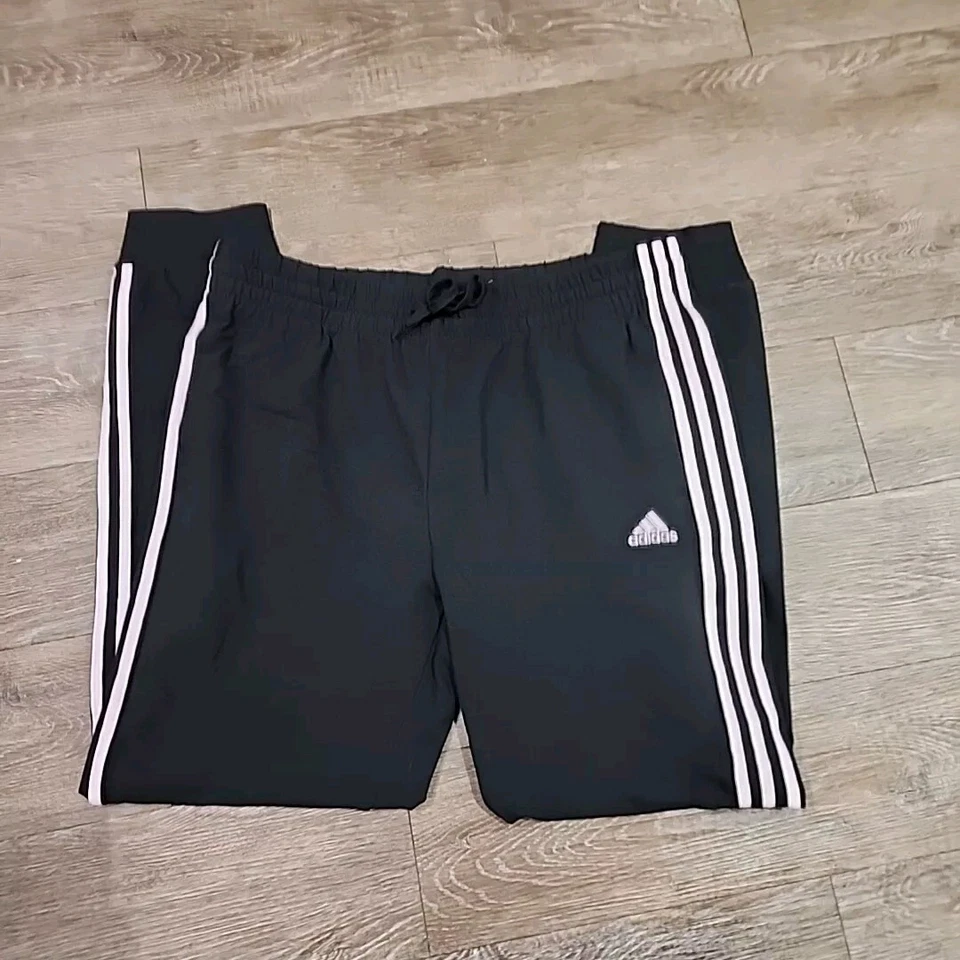 Adidas Womens Black Clear Pink Stripes Tricot Slim Fit Jogger Pants Size L