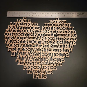 Lasergeschnittenes Herz Zitat LOVE IS Holz 10 x 9 Wandbehang satiniert klar 10 mm - Bild 1 von 3