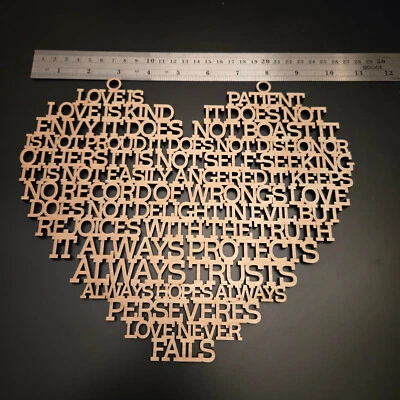 Corte Láser Corazón Cita LOVE IS Madera 10 x 9 Colgado en Pared Acabado Satinado Transparente 10mm Foto 1 de 3