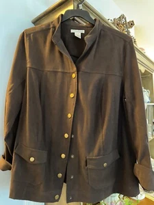 HASTING & SMITH WOMEN'S PLUS 2X BROWN COLLARED NECK TOP BUTTON DOWN - Picture 1 of 7