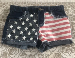 Justice patriotic American flag denim shorts size 12 Bling Excellent 🇺🇸🇺🇸 - Picture 1 of 20