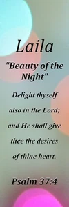 Segnalibro significato nome Laila "Bellezza della notte" con versetto biblico e nappa - Foto 1 di 2