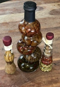 3 Vintage Oil Vinegar Infused Decorative Glass Bottles 1 -12” 2- 7” - Picture 1 of 6