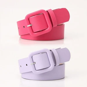 Women Minimalist Square Buckle Candy Color Belt Fashion Elegant Waistband - Picture 1 of 24