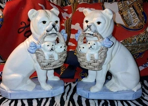Bulldog de porcelana vintage Fitz & Floyd con cachorros estatuillas sujetalibros únicos  - Imagen 1 de 13