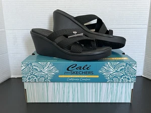 Cali from Skechers Luxe Foam Slip On Black Wedge Sandals Size 7 - Picture 1 of 10
