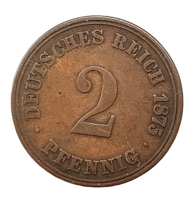 1875 J Germany 2 pfennig coin - Deutsches Reich - Image 1 of 2