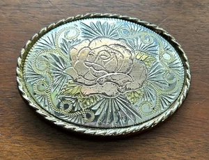 Vintage Silber, Gold und Kupfer Ton Rose Metall Western Damen Gürtelschnalle 80er - Bild 1 von 2
