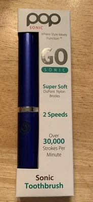 Pop Sonic Go Sonic портативная зубная щетка синий 2 скорости, 2 минуты таймер новый в коробке - Изображение 1 из 4