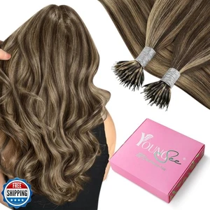YoungSee Nano Hair Extensions Real Human Hair Brown Nano Beads Hair Extension - Picture 1 of 5