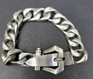 Sterling Silver 925 Heavy Curved Link  Buckle Bracelet 83grams 25cm L Rare - Picture 1 of 20