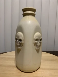 4 Sided Skull Milk Jug Vase Halloween Pottery Decoration Barn Find Earthenware - Picture 1 of 14