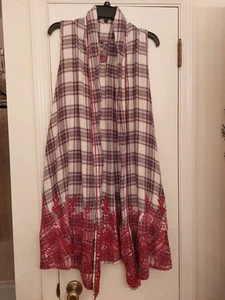 JOHNNY WAS BROWN/IVORY PLAID EMBROIDERED SLEEVELESS DUSTER VEST - SIZE MEDIUM - Picture 1 of 5