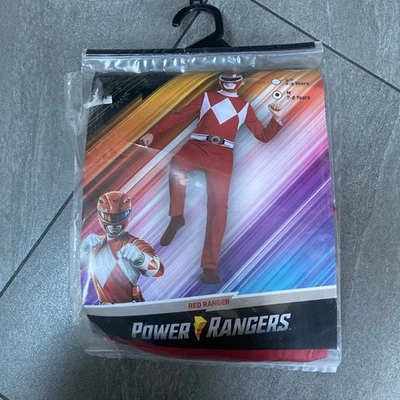 Licenced Kids Red Power Rangers Costume S M Boys Superhero Halloween Fancy Dress - Image 1 of 4