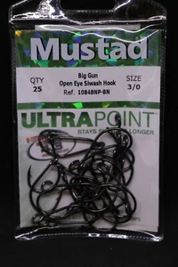 25 ganchos de lavado de ojo abierto Mustad 10848NPBN-30 tamaño 3/0 pistola grande 1X fino - Imagen 1 de 2
