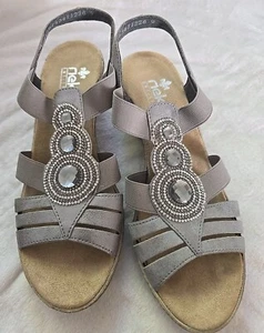 Rieker Mylie Womens Grey Faux Leather Mid Wedge Heel Shoes SIZE UK 8/41 - Picture 1 of 12