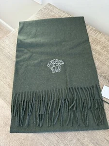 NEW Authentic VERSACE Solid Forest Medusa Logo 100% WOOL Long Scarf ITALY - Picture 1 of 4