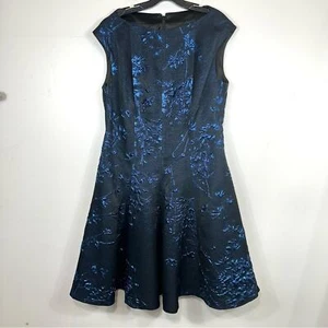 TALBOT RUNHOF NWT Metallic Twig Silk Jacquard Dress In Enzian Blue Size 16 - Picture 1 of 9