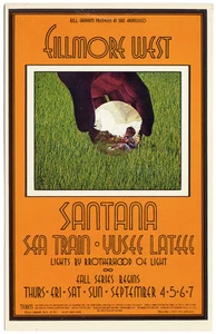 Handbill Santana Fillmore West (4-7 de septiembre de 1969) tren marítimo - Imagen 1 de 2