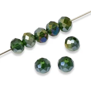 50 Enchanting Forest Green Glass Beads - Faceted Rondelle + AB Finish - Picture 1 of 5