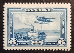 Stamps Canada mint: C6 6c blue Air mail Monoplane VF Mint Hinged - Foto 1 di 1