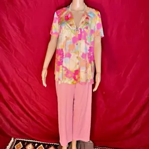 Vintage 1960’s Vanity Fair Vibrant Floral Mod Pajama Set Size 36/Medium - Picture 1 of 14