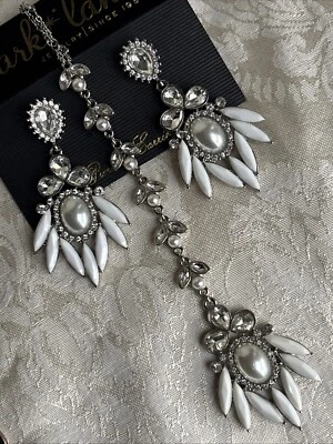 Pendientes Collar Park Lane Chispa Tono Plateado Lariat Blanco Acrílico Circonita Circonita Usados en Excelente Condición Foto 1 de 4