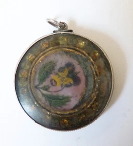 Pendentif reliquaire en argent massif Bijou ancien silver pendant verre églomisé - Picture 1 of 3