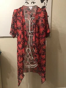LULAROE Mujer Shirley Rojo y Negro Transparente Kimono Delantero Abierto Top (Pequeño) NUEVO - Imagen 1 de 5