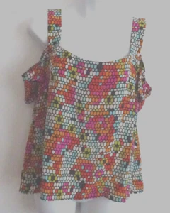 Nanette lepore Women's Multi Color Silk Print Cold Shoulder Open Top 2 NWOT 198 - Picture 1 of 15