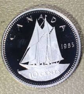 1985 Canada Dime Classic Bluenose design proof finish 10 cent from set - nickel - Picture 1 of 2