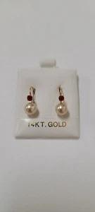 Orecchino Perla e Rubino Oro Giallo 14k Leva Schienali 7mm Imitazione Perla Sintattica - Foto 1 di 5